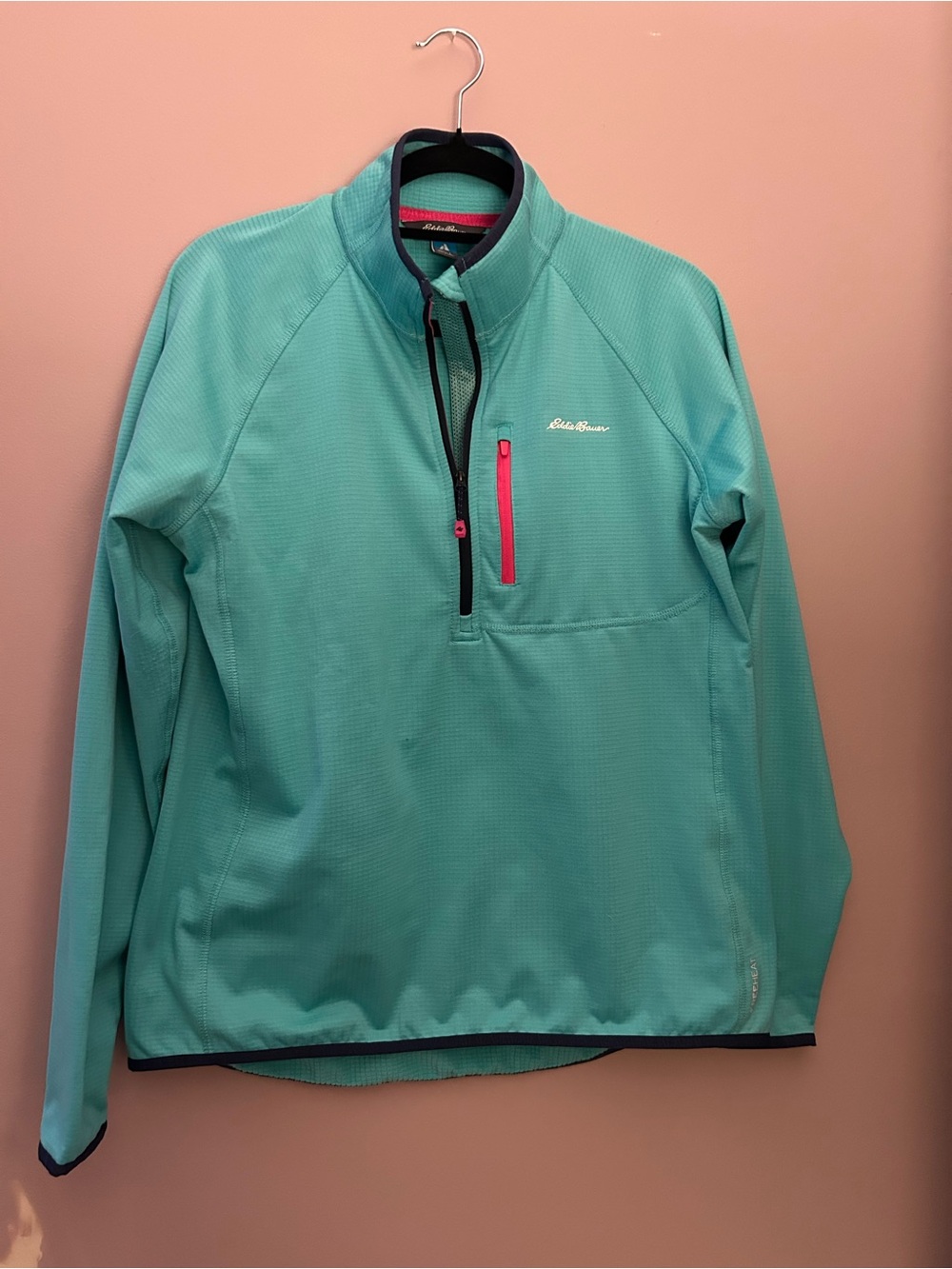 Eddie Bauer Teal Long-Sleeve Quarter Zip Shirt with Pink Zip